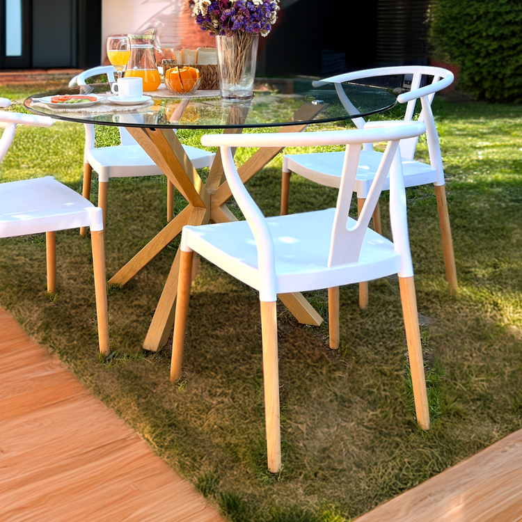 Comedor Mesa Equiz 100cm + 4 Sillas Wishbone Blanca