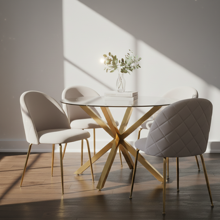 Comedor Mesa Equiz 100cm + 4 Sillas Adela Beige
