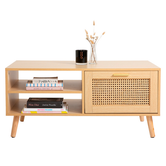 Mesa de Centro Kira | Rattan y Madera | Estilo Natural | Ideal Sala de Estar