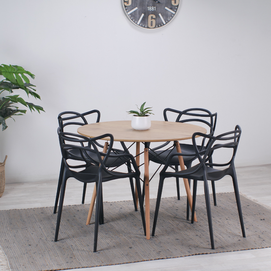 Comedor Mesa Redonda Shanna 100cm + 4 Sillas Masters negro