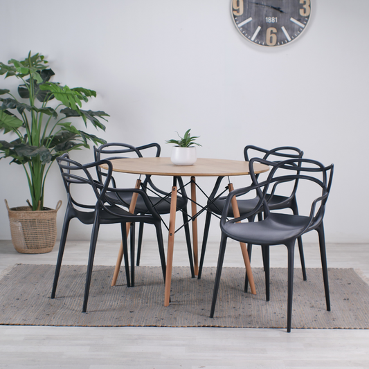 Comedor Mesa Redonda Shanna 100cm + 4 Sillas Masters negro