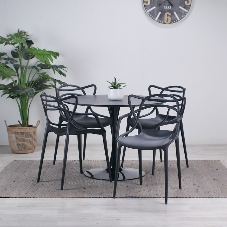 Comedor Moderno Negro | Mesa Tulip 100cm  + 4 Sillas Masters