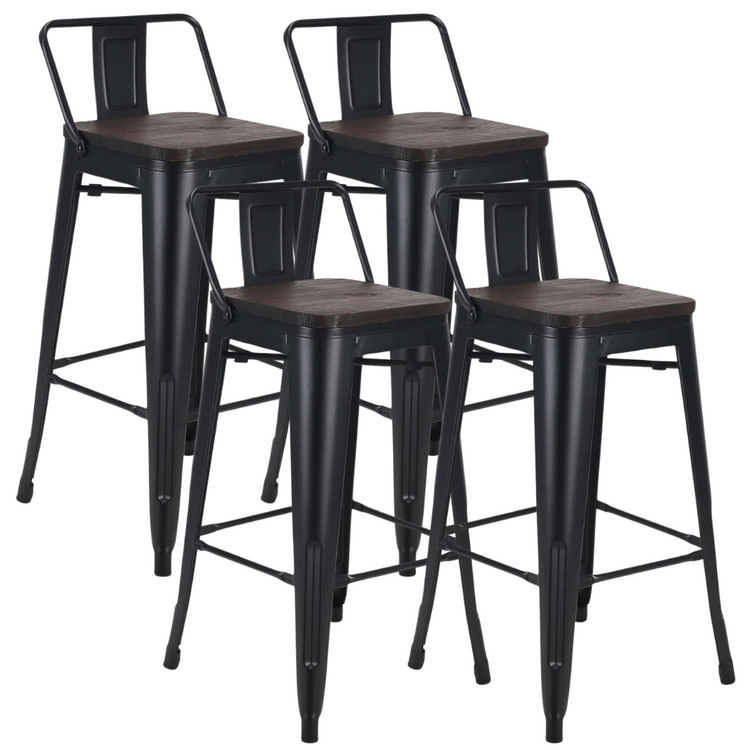 Pack 4 Taburetes de Bar Tolix Negro 77 cm (madera Oscura)