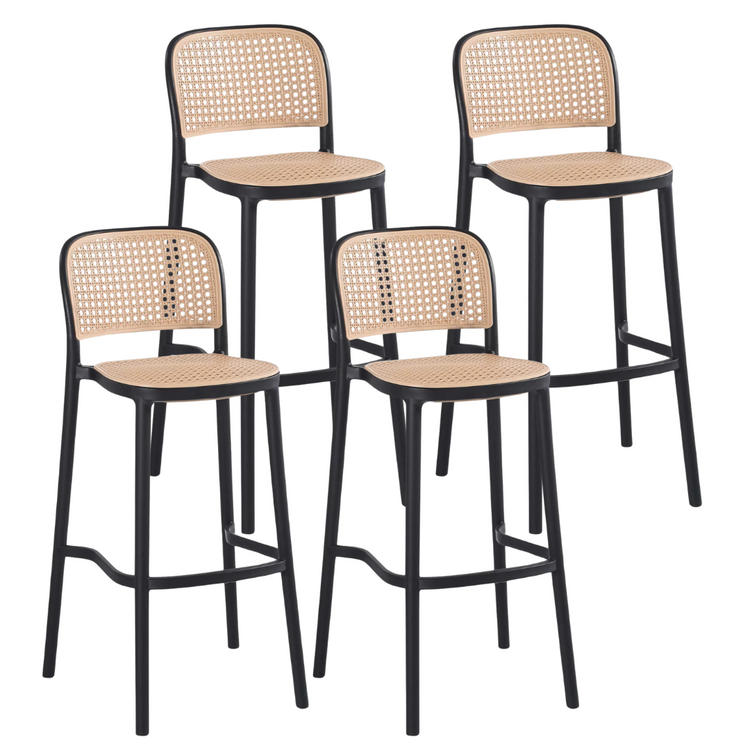 Pack 4 Taburete Montana Negro 65cm | Rattan Sintético | Apilable