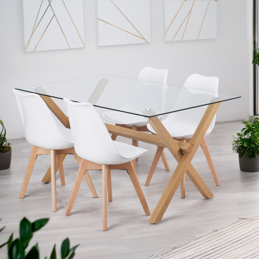 Comedor Moderno Mesa Xinia 140X90 + 4 Sillas Tulip Blanca | Elegante