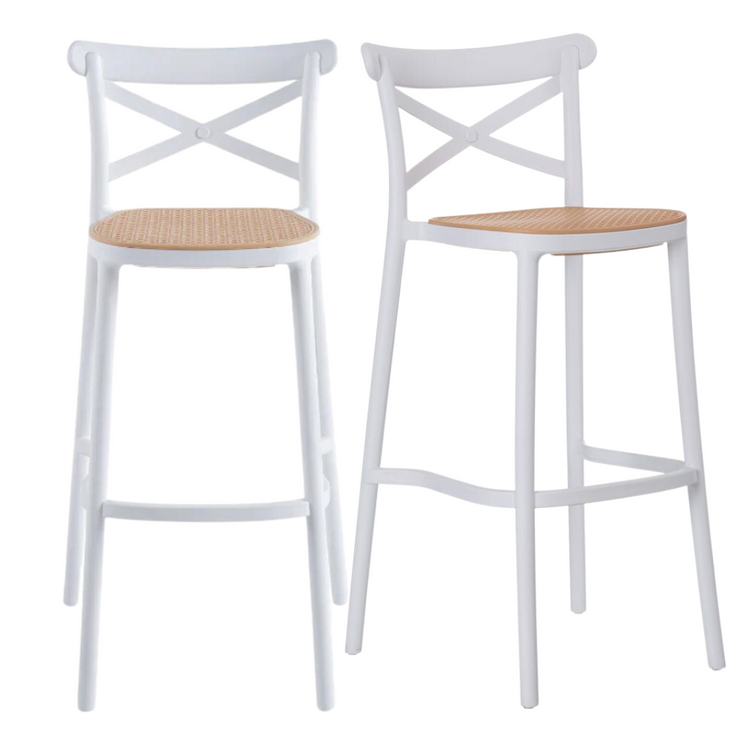 Pack 2 Taburetes Bar & Terraza Valentino 75 cm | Blanco | Exterior