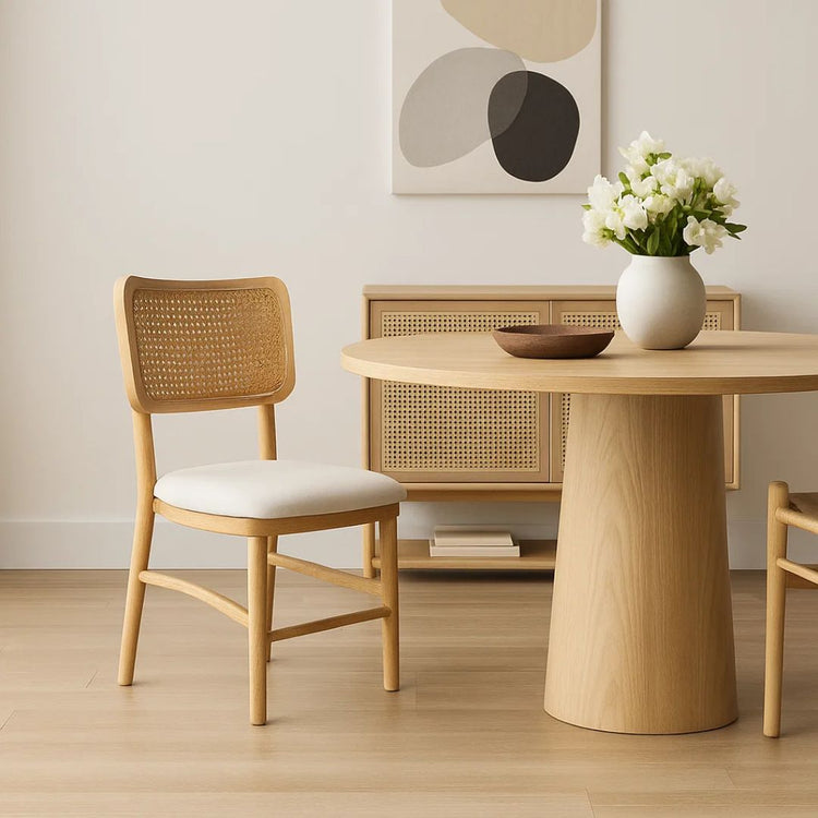 Silla Helga | Asiento acolchado | Madera Rattan