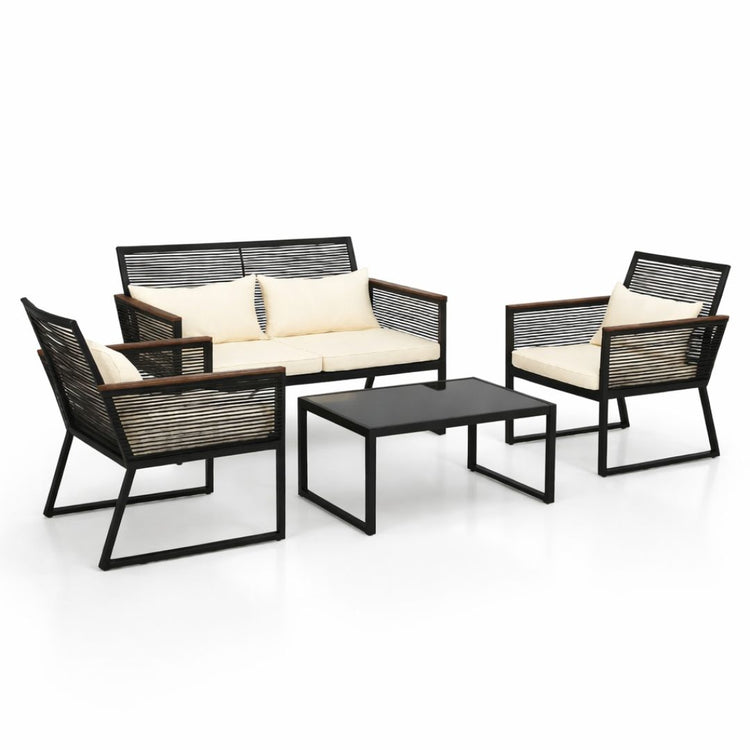 Juego de Terraza Pol Negro/Beige | 3 Piezas + 1 Mesa de Centro