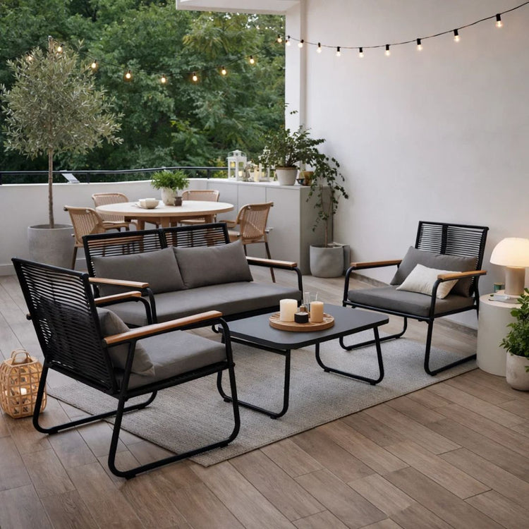 Juego de Terraza Metálica Sam Gris | 3 Piezas + 1 Mesa de Centro