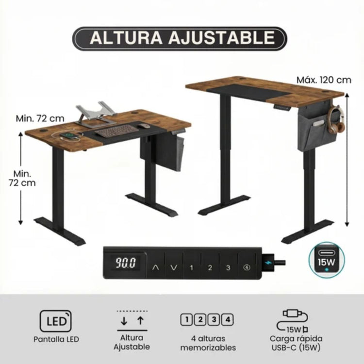Escritorio Eléctrico Adriano Marrón 120x60cm | Altura Ajustable