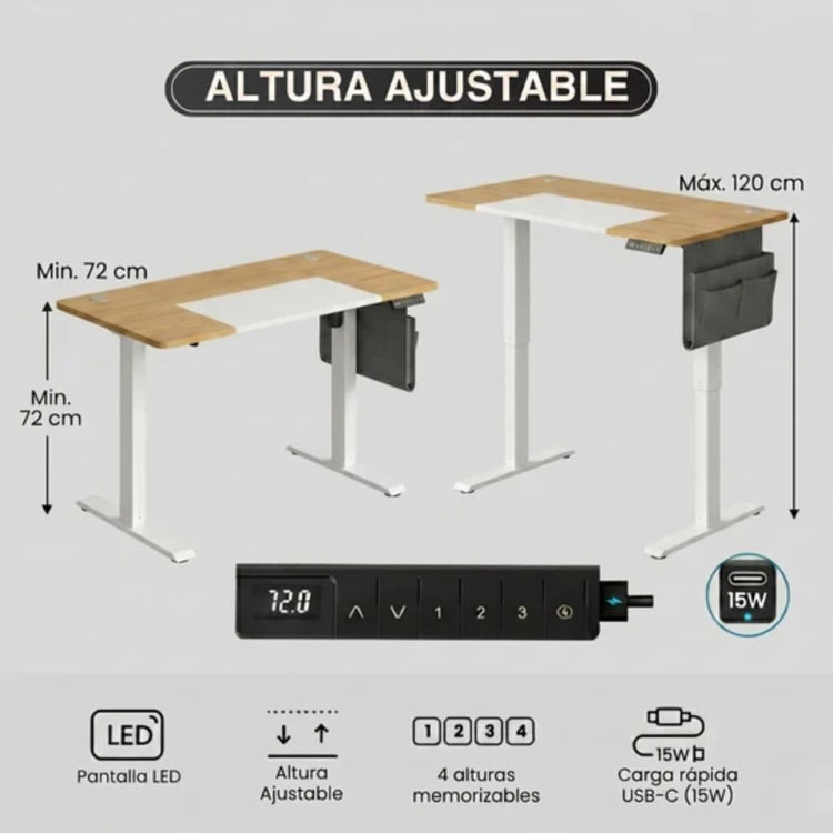 Escritorio Eléctrico Adriano Blanco 120x60cm | Altura Ajustable