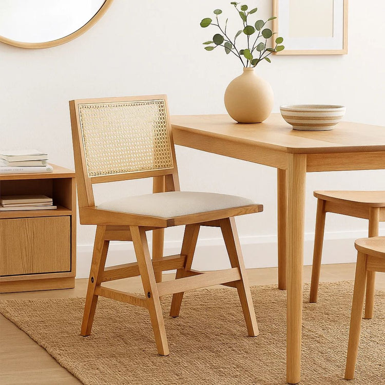 Silla Rosso | Rattan Madera | Tela Beige