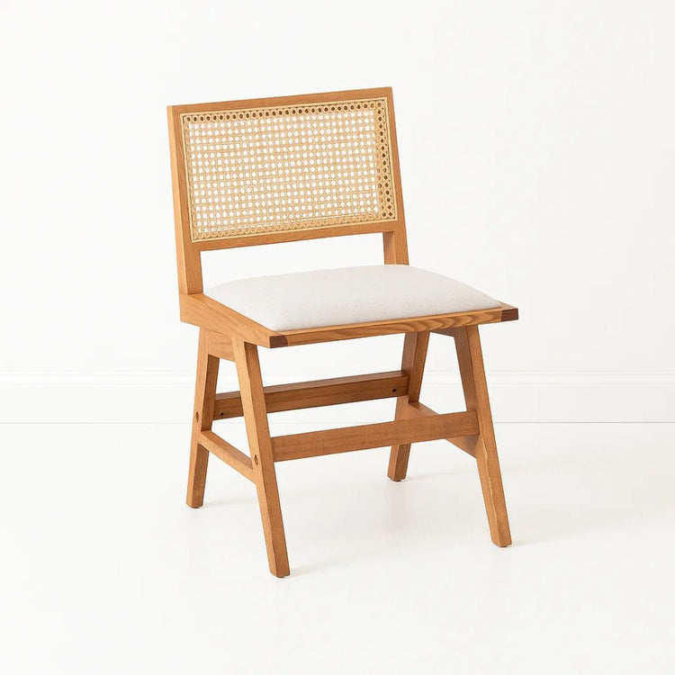 Silla Rosso | Rattan Madera | Tela Beige