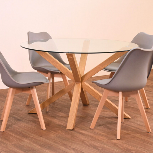 Comedor Mesa Redonda Equiz 120cm  + 4 Sillas Tulip Gris