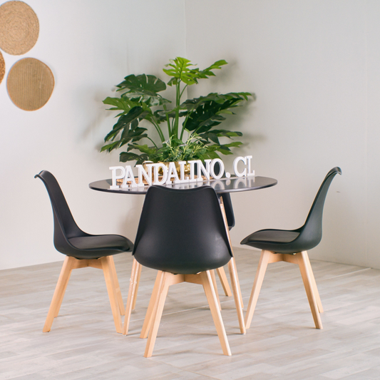 Comedor Mesa Redonda Estela Negra 80cm + 4 Sillas Tulip Negro