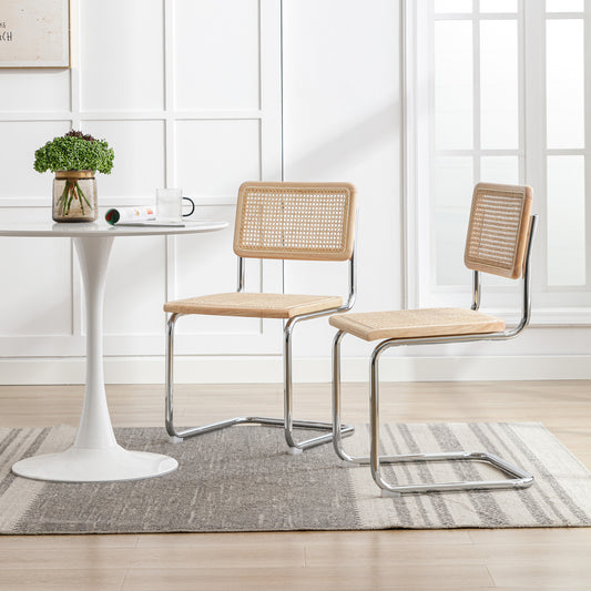 Comedor Moderno Mesa Tulip 80cm + 2 Sillas Voladiza | Ratán Natural