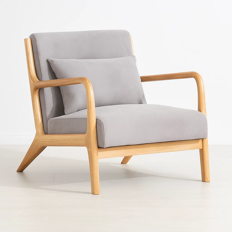 Sillón Andrea Tela Gris | Madera Natural