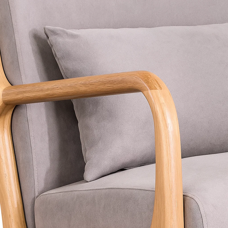 Sillón Andrea Tela Gris | Madera Natural