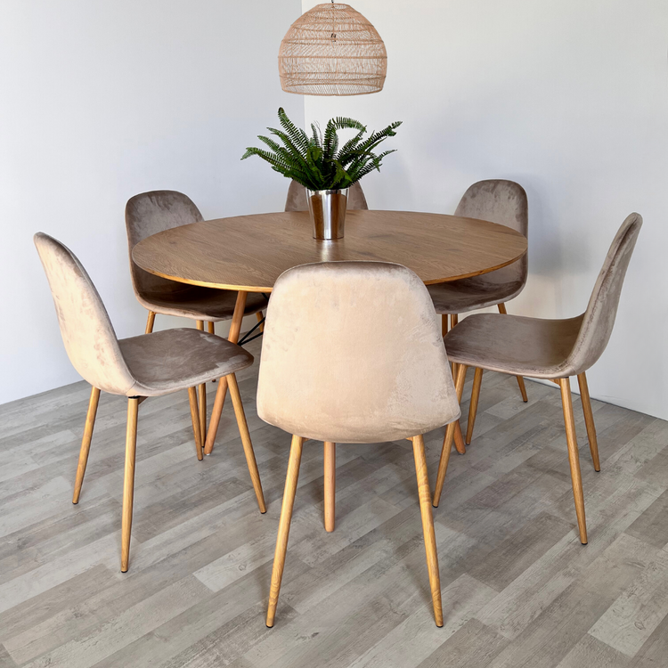 Comedor Mesa Shanna 120cm + 6 Sillas Isy Beige