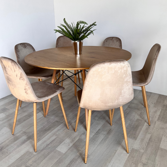 Comedor Mesa Shanna 120cm + 6 Sillas Isy Beige