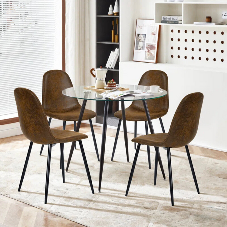 Comedor Mesa Redonda Lagos 100cm + 4 Sillas Isidora Ecocuero Café