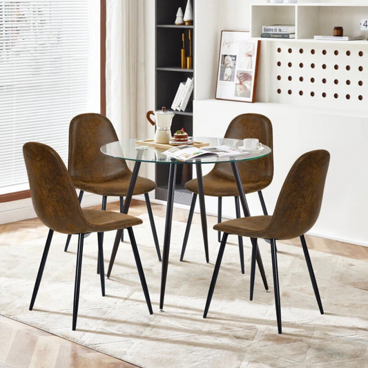 Comedor Mesa Redonda Lagos 100cm + 4 Sillas Isidora Ecocuero Café