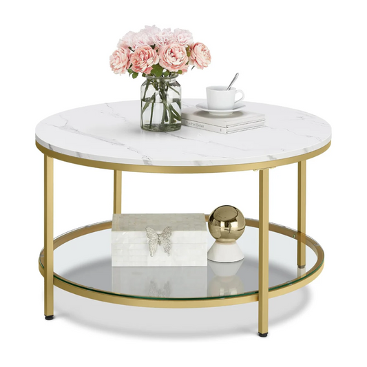 Mesa de Centro Magalia - Moderna, Dorada y de Vidrio