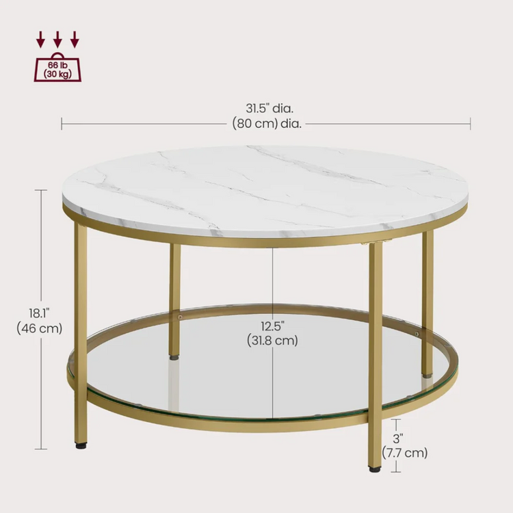 Mesa de Centro Magalia | Moderna, Dorada y de Vidrio