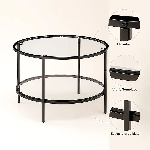 Mesa de Centro Foster | Vidrio y Metal Negro