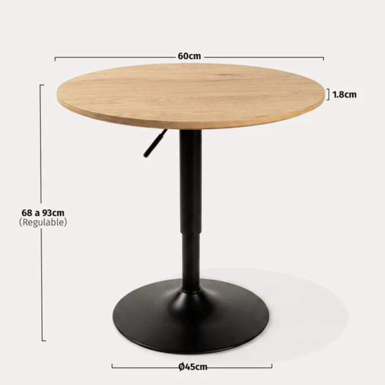 Mesa Bar Redonda Yapp 60cm | Altura Regulable | Madera Clara