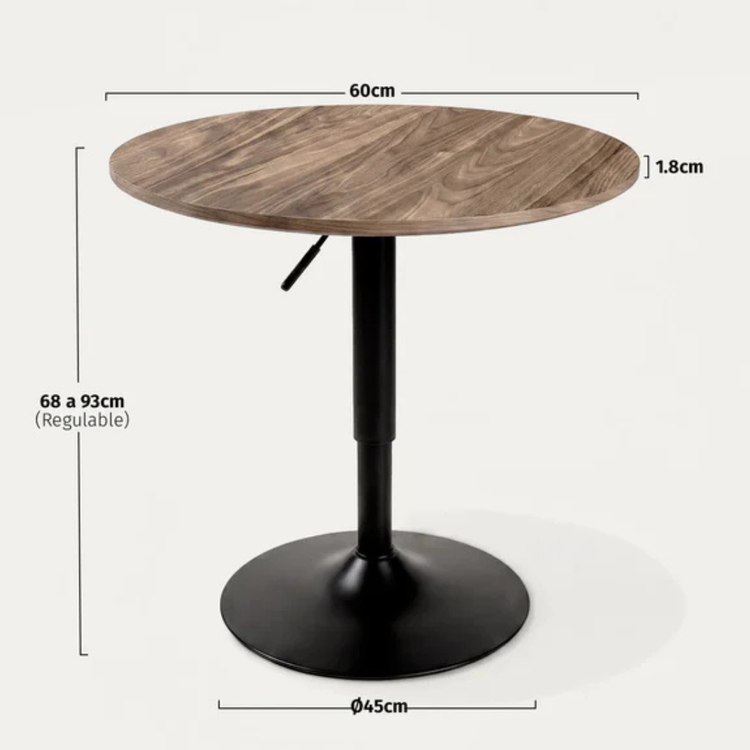 Mesa Bar Redonda Yapp 60cm | Altura Regulable | Madera Oscura