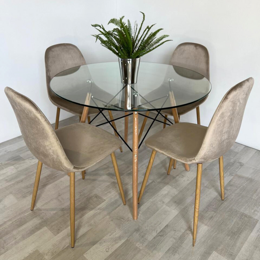 Comedor Redondo Mesa Elida 100cm + 4 Sillas Isy Beige