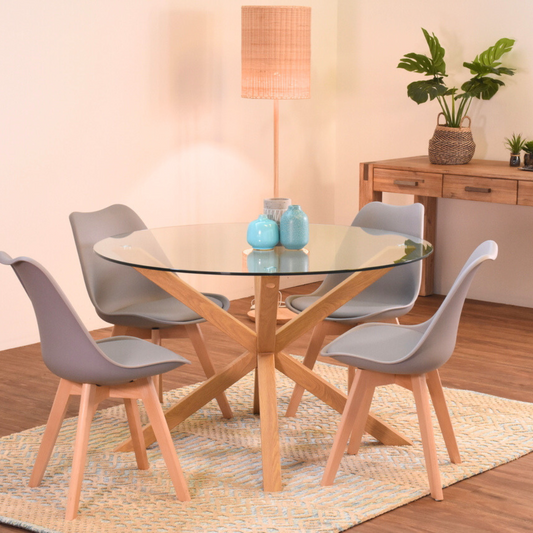 Comedor Mesa Redonda Equiz 120cm  + 4 Sillas Tulip Gris