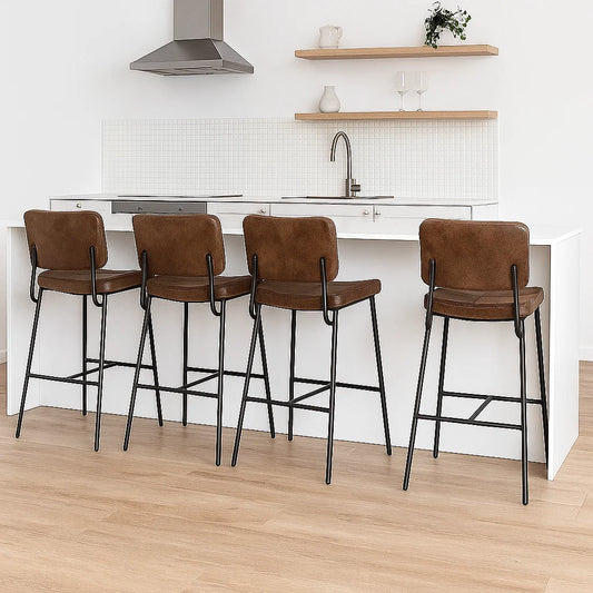 Pack 4 Taburete Piso Bar Dixon 68cm | Cuero Sintético Café
