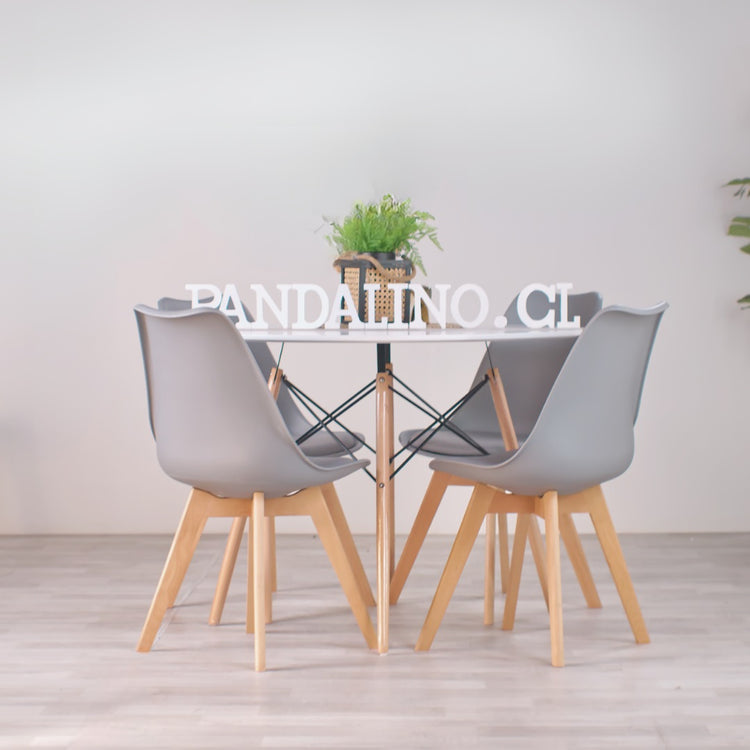 Comedor Mesa Redonda Estela Blanca 80cm + 4 Sillas Tulip Gris