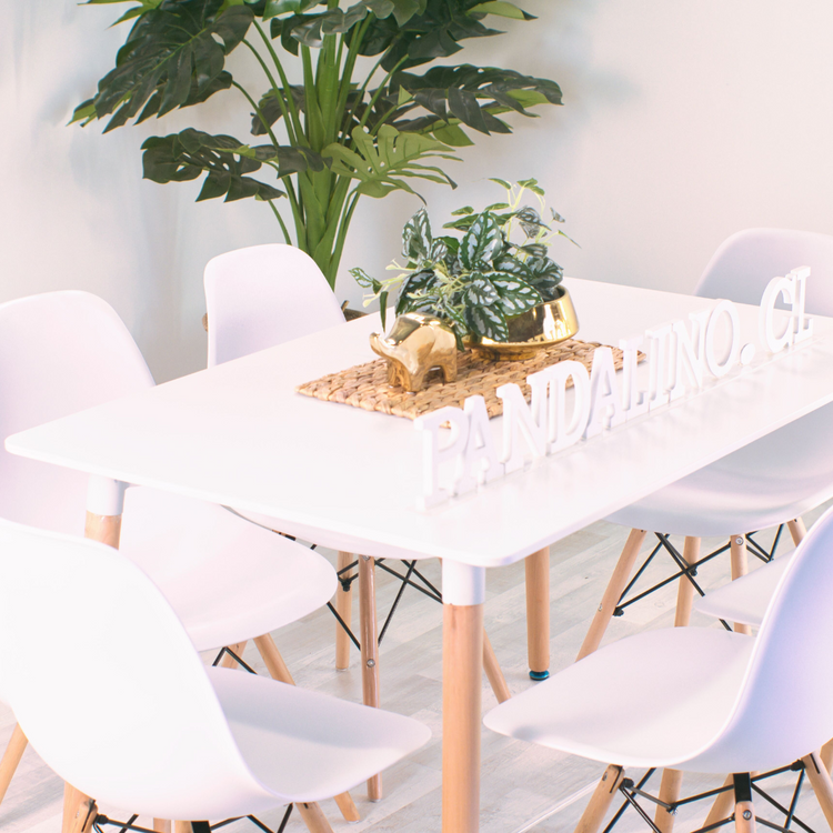 Comedor Mesa Rectangular Brunell 120x80 Blanco + 6 Sillas Eames Blanca