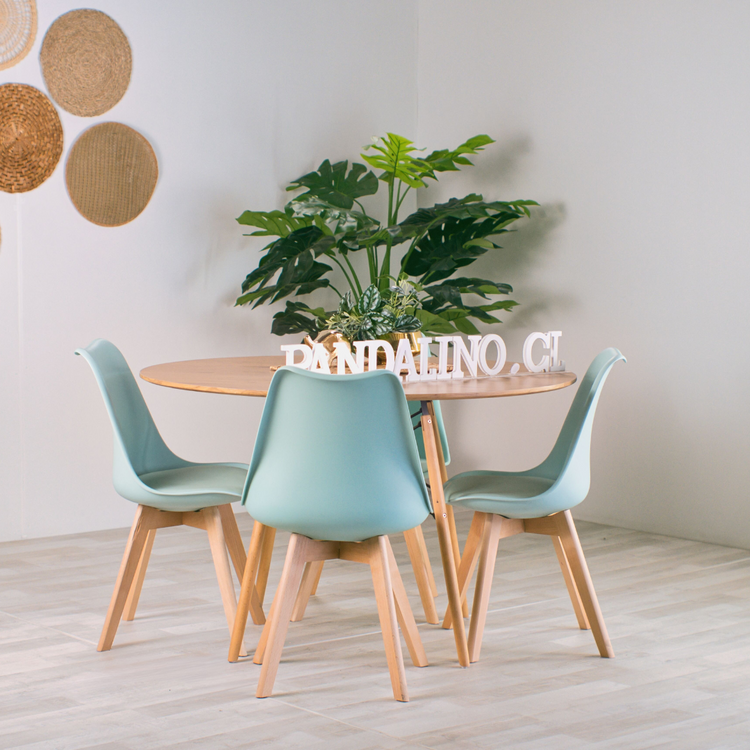 Comedor Redondo Shanna 100cm + 4 Sillas Tulip Menta