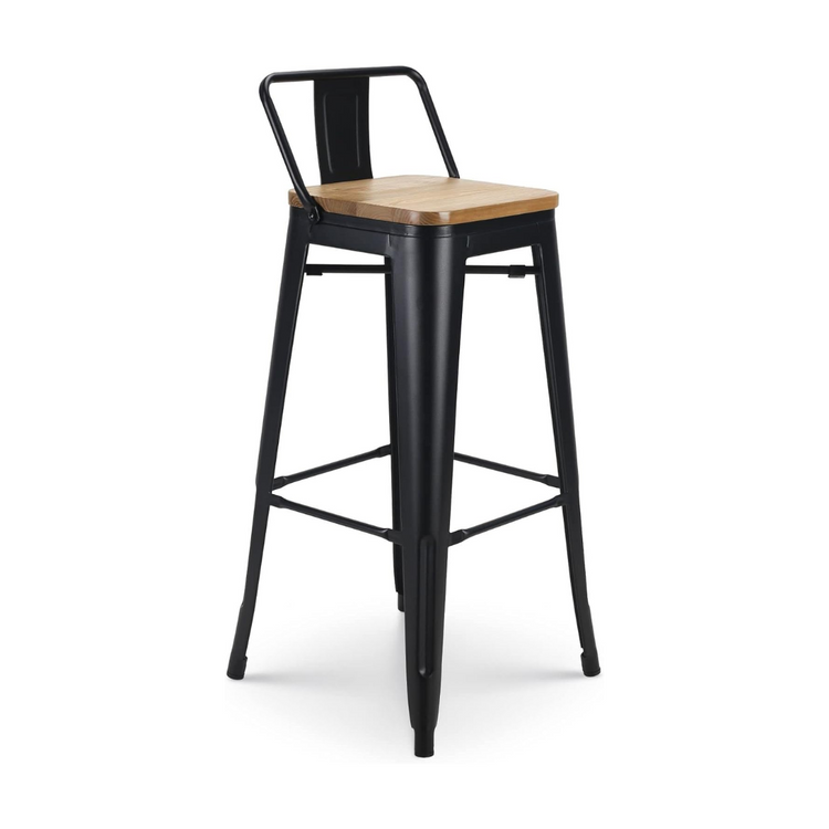 Pack 4 Taburetes Bar Tolix Negros 77 cm | Madera clara