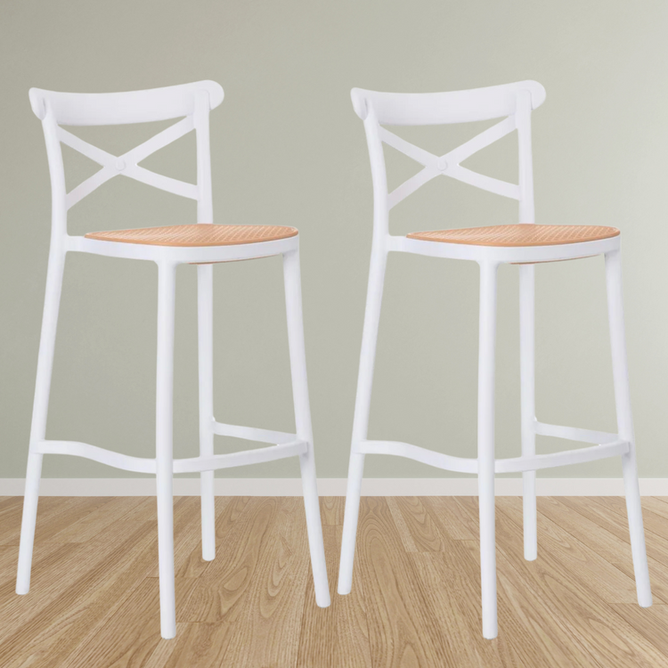 Pack 2 Taburetes Bar Valentino Blanco 65 cm | Apilable| Exterior