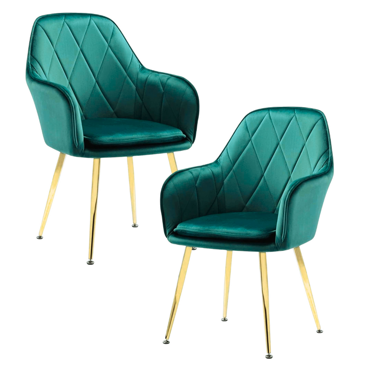 Pack 2 Sillón Sitial Diamante Terciopelo Verde | Moderno y Cómodo