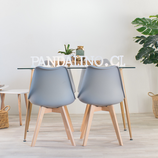 Comedor Mesa Rectangular Vitreo 120x80 + 4 Sillas Tulip Gris