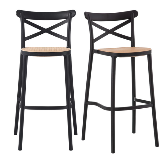 Pack 2 Taburetes Bar Valentino Negro 75 cm | Estilo Vintage | Exterior