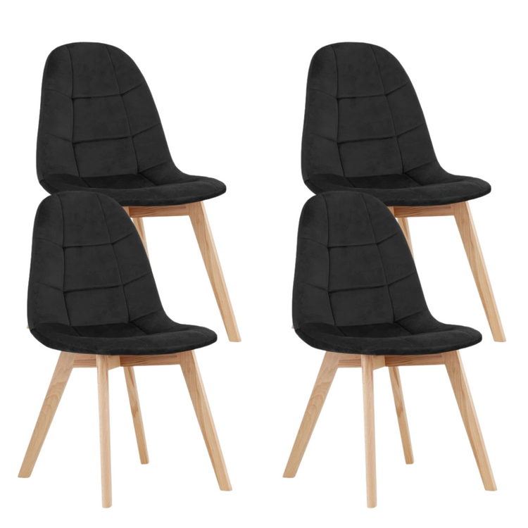 Pack 4 Sillas Vorak Negro | Felpa & Madera