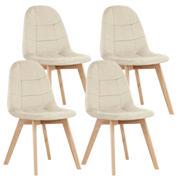 Pack 4 Sillas Vorak Beige | Felpa & Madera