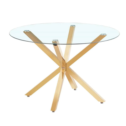 Mesa Redonda Equiz 100cm | Base X Dorada | Vidrio Templado