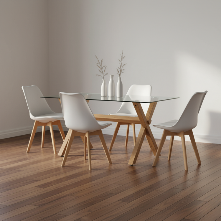 Comedor Mesa Xinia 130X80 + 4 Sillas Tulip Blanca